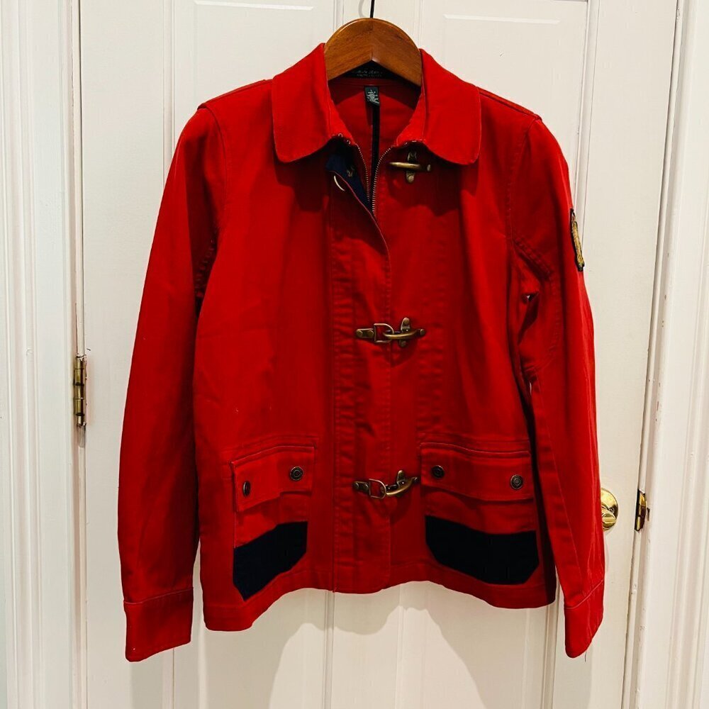 Ralph Lauren Jacket Nautical Firemans Sailing Bomber Patch LJC Lobster Clasp L